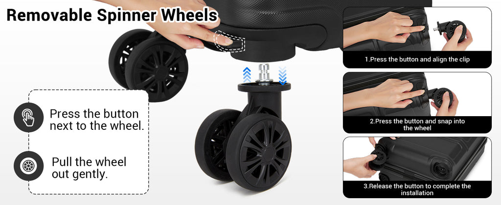 KONO hand luggage case with removable wheels, 40x30x20 cm without castors, ABS + PC for Ryanair, EasyJet & Eurowings