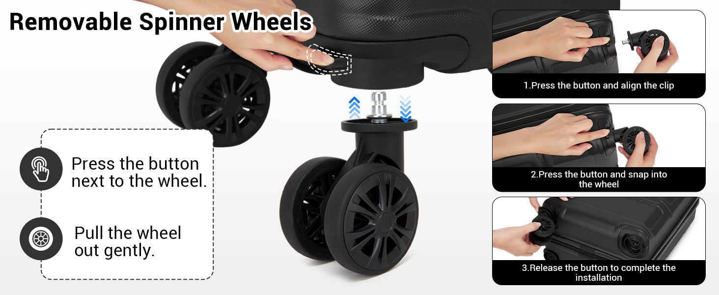KONO hand luggage case with removable wheels, 40x30x20 cm without castors, ABS + PC for Ryanair, EasyJet & Eurowings