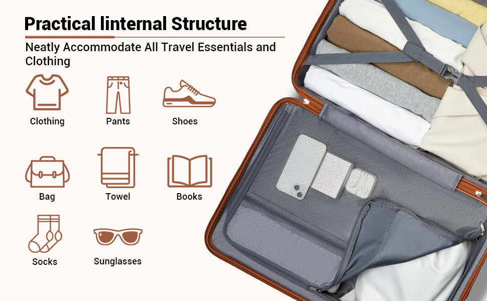 Kono 20/24/28 Inch Large ABS+PC Hardshell Suitcase - 4 Spinner Wheel Lightweight Check-In Luggage with TSA Lock