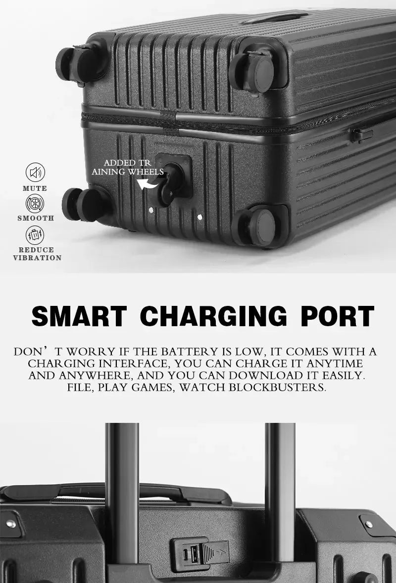 Multifunction Spinner Luggage with USB Charging Port and Cup Holder Aluminum Frame Hard Equipment Suitcase Luggage