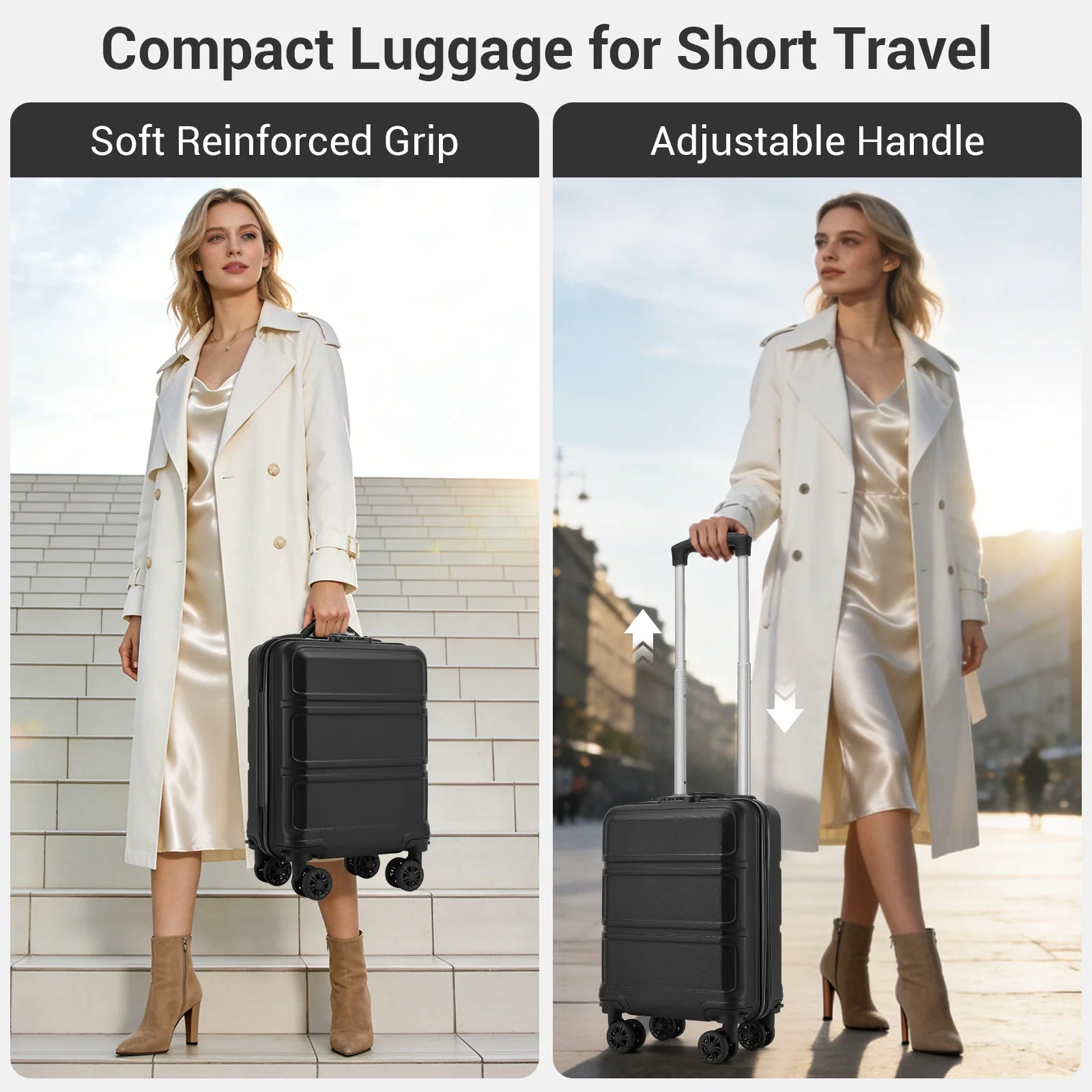 KONO hand luggage case with removable wheels, 40x30x20 cm without castors, ABS + PC for Ryanair, EasyJet & Eurowings