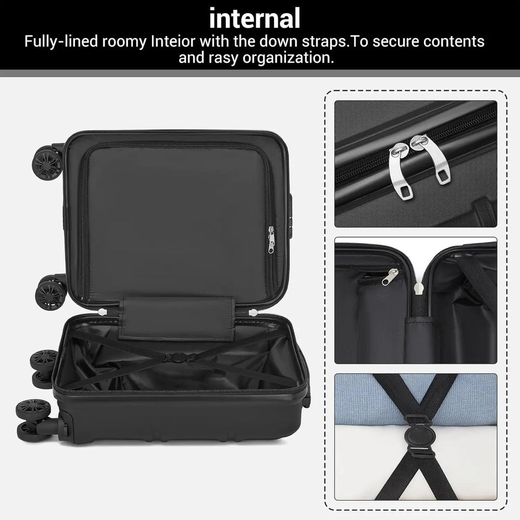 KONO hand luggage case with removable wheels, 40x30x20 cm without castors, ABS + PC for Ryanair, EasyJet & Eurowings