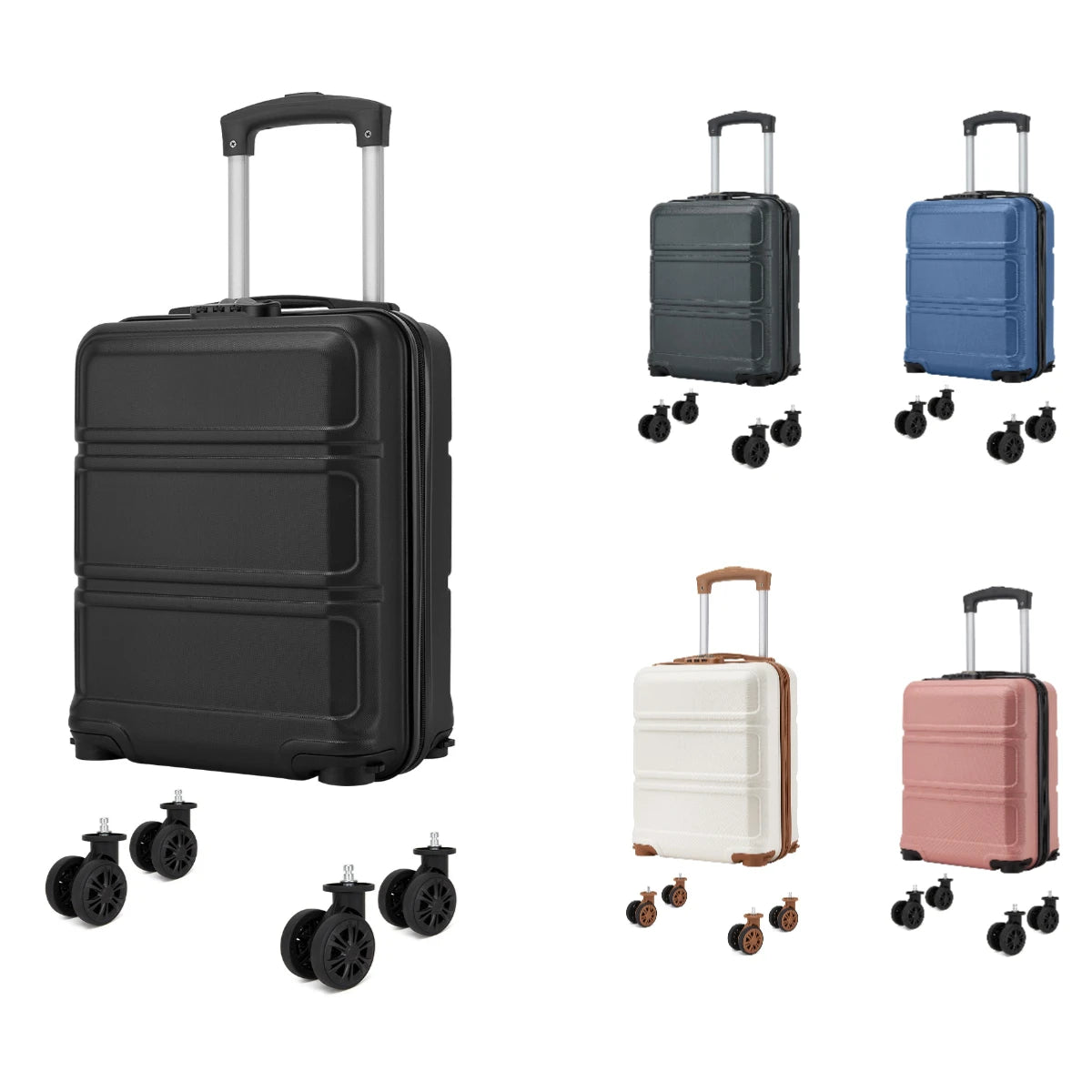 KONO hand luggage case with removable wheels, 40x30x20 cm without castors, ABS + PC for Ryanair, EasyJet & Eurowings
