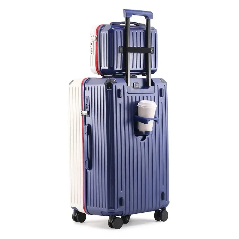 Multifunction Spinner Luggage with USB Charging Port and Cup Holder Aluminum Frame Hard Equipment Suitcase Luggage