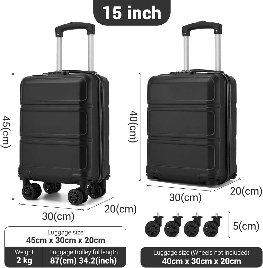 KONO hand luggage case with removable wheels, 40x30x20 cm without castors, ABS + PC for Ryanair, EasyJet & Eurowings