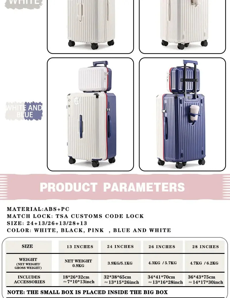Multifunction Spinner Luggage with USB Charging Port and Cup Holder Aluminum Frame Hard Equipment Suitcase Luggage