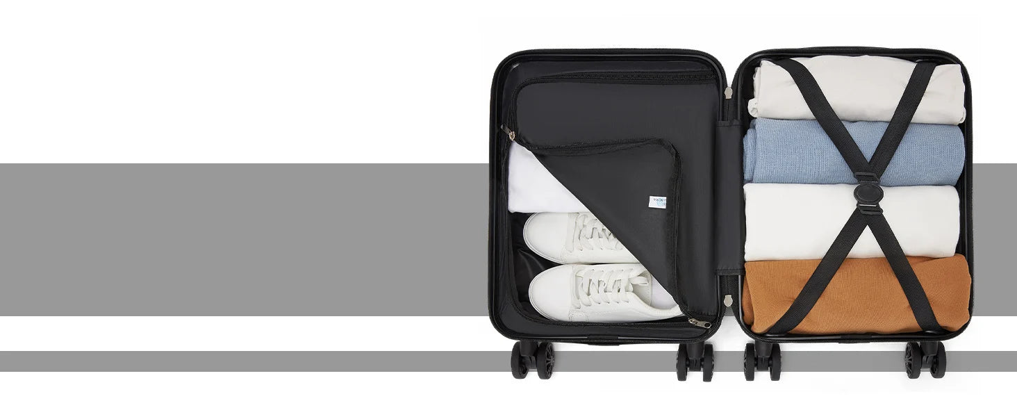KONO hand luggage case with removable wheels, 40x30x20 cm without castors, ABS + PC for Ryanair, EasyJet & Eurowings