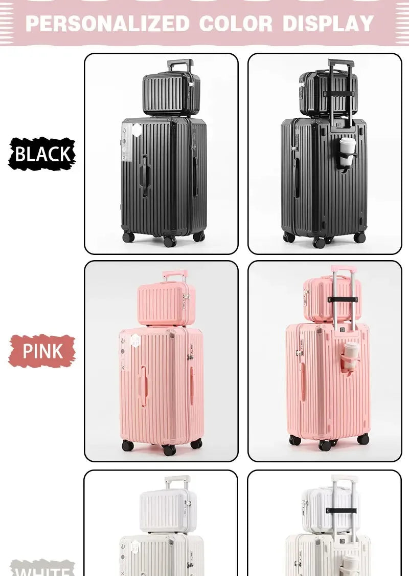 Multifunction Spinner Luggage with USB Charging Port and Cup Holder Aluminum Frame Hard Equipment Suitcase Luggage