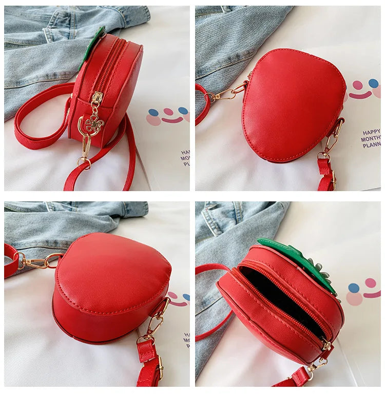 Lovely Children's Strawberry Crossbody Bags Cute Baby Accessories Mini Shoulder Bag Fashion PU Leather Girls Rivet Coin Purse