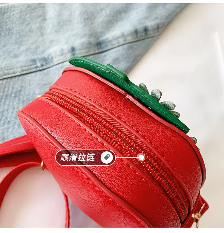 Lovely Children's Strawberry Crossbody Bags Cute Baby Accessories Mini Shoulder Bag Fashion PU Leather Girls Rivet Coin Purse
