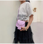 PU Leather Children Small Shoulder Bag Cute Princess Accessories Kids Coin Purse Handbags Cute Girls Baby Tassel Crossbody Bags