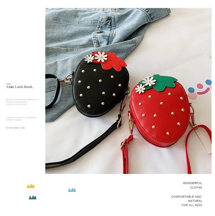 Lovely Children's Strawberry Crossbody Bags Cute Baby Accessories Mini Shoulder Bag Fashion PU Leather Girls Rivet Coin Purse