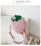Lovely Children's Strawberry Crossbody Bags Cute Baby Accessories Mini Shoulder Bag Fashion PU Leather Girls Rivet Coin Purse