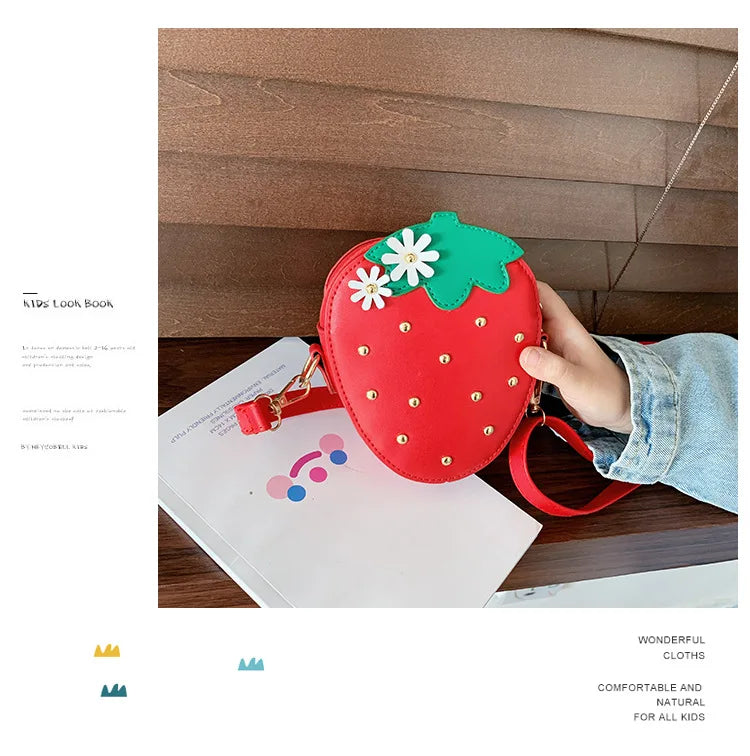 Lovely Children's Strawberry Crossbody Bags Cute Baby Accessories Mini Shoulder Bag Fashion PU Leather Girls Rivet Coin Purse