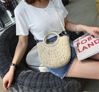 Yogodlns Handmade Half-Round Rattan Woven Straw Bag Summer Women Messenger Crossbody Bags Girls Small Beach Handbag New