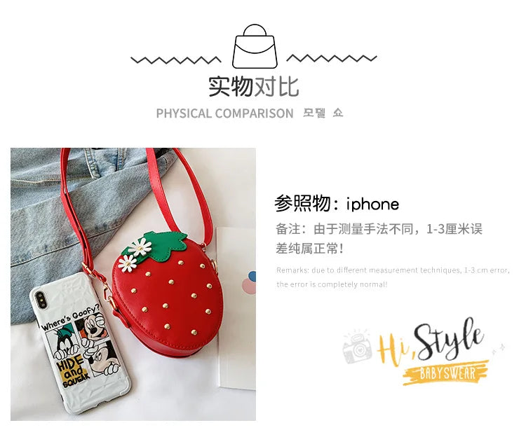 Lovely Children's Strawberry Crossbody Bags Cute Baby Accessories Mini Shoulder Bag Fashion PU Leather Girls Rivet Coin Purse