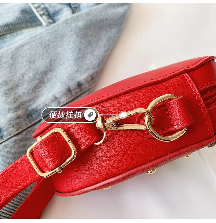 Lovely Children's Strawberry Crossbody Bags Cute Baby Accessories Mini Shoulder Bag Fashion PU Leather Girls Rivet Coin Purse