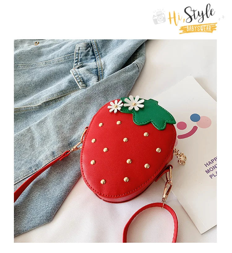 Lovely Children's Strawberry Crossbody Bags Cute Baby Accessories Mini Shoulder Bag Fashion PU Leather Girls Rivet Coin Purse
