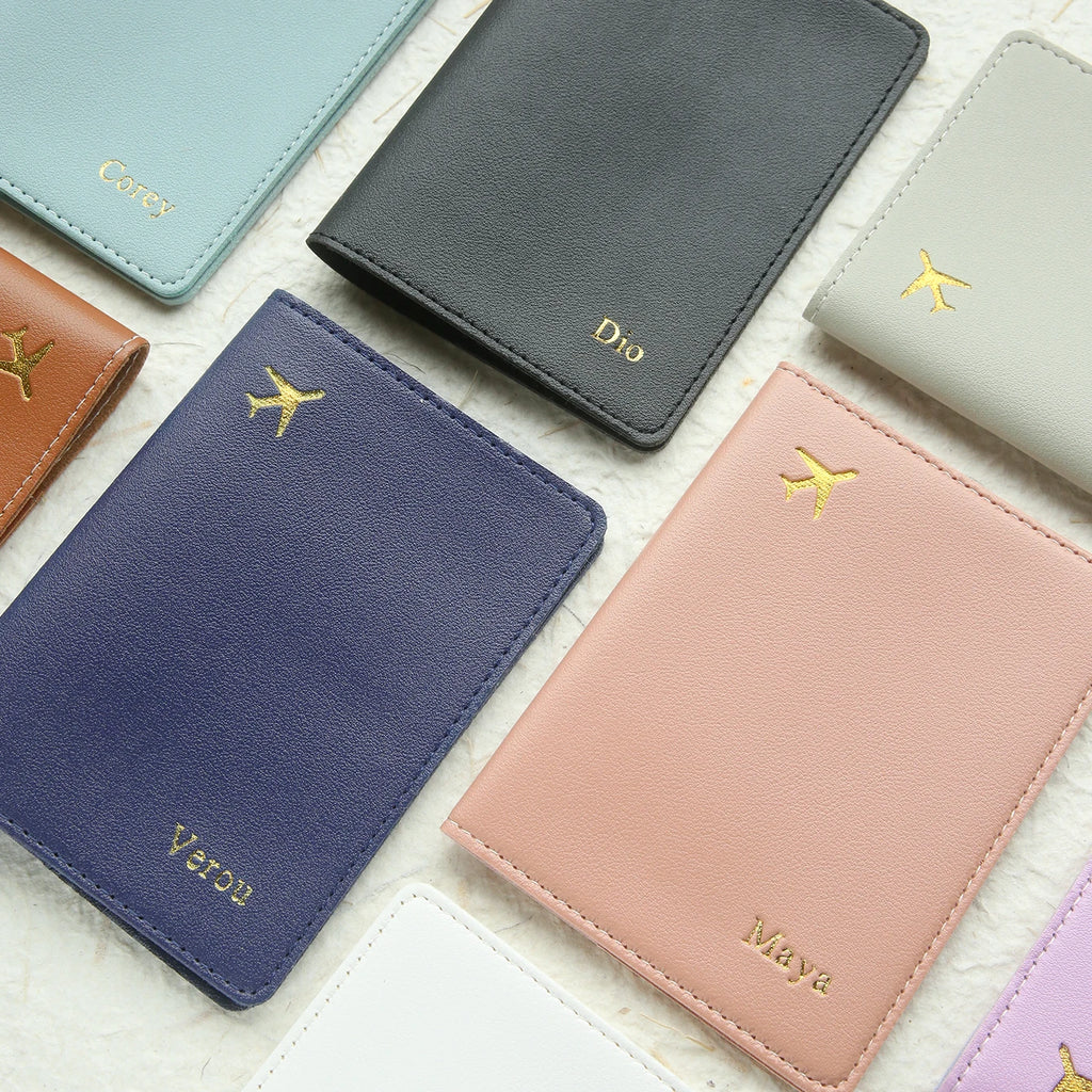 2PCS Custom Name Passport Holder & Luggage Tag Set Customized Gold Monogram Name Faux Leather Passport Cover with a Luggage Tag
