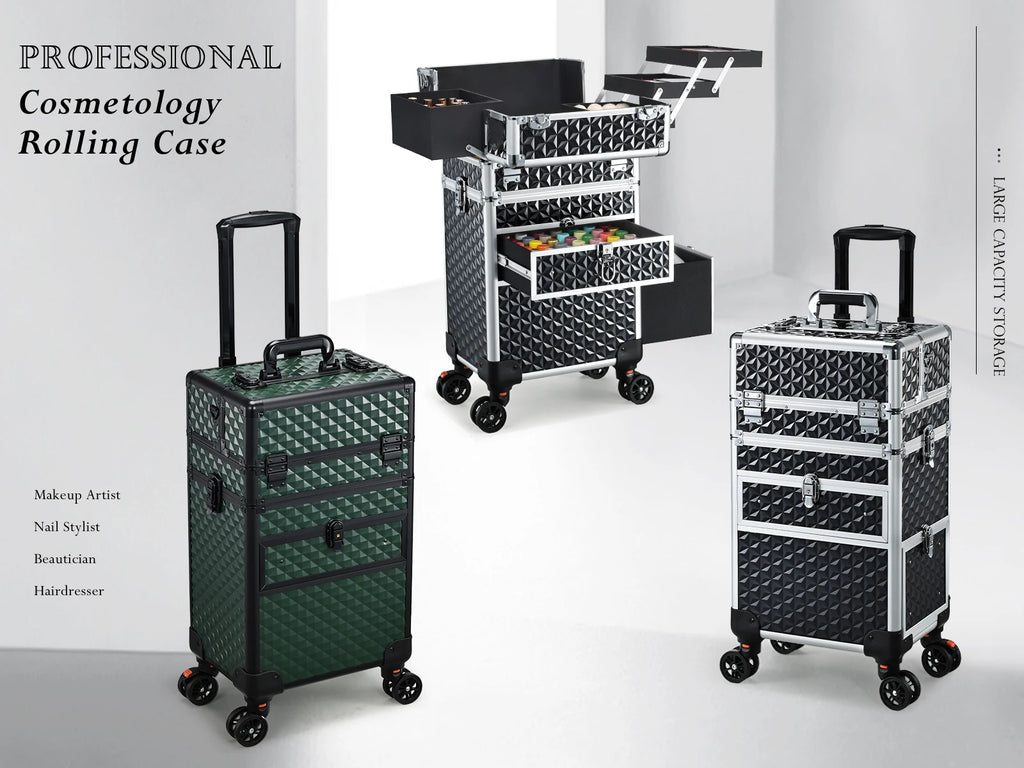 Rolling Makeup Case with Wheels Drawers Large Professional Cosmetology Trolley Case Lockable Travel Cosmetic Storage Train Cases