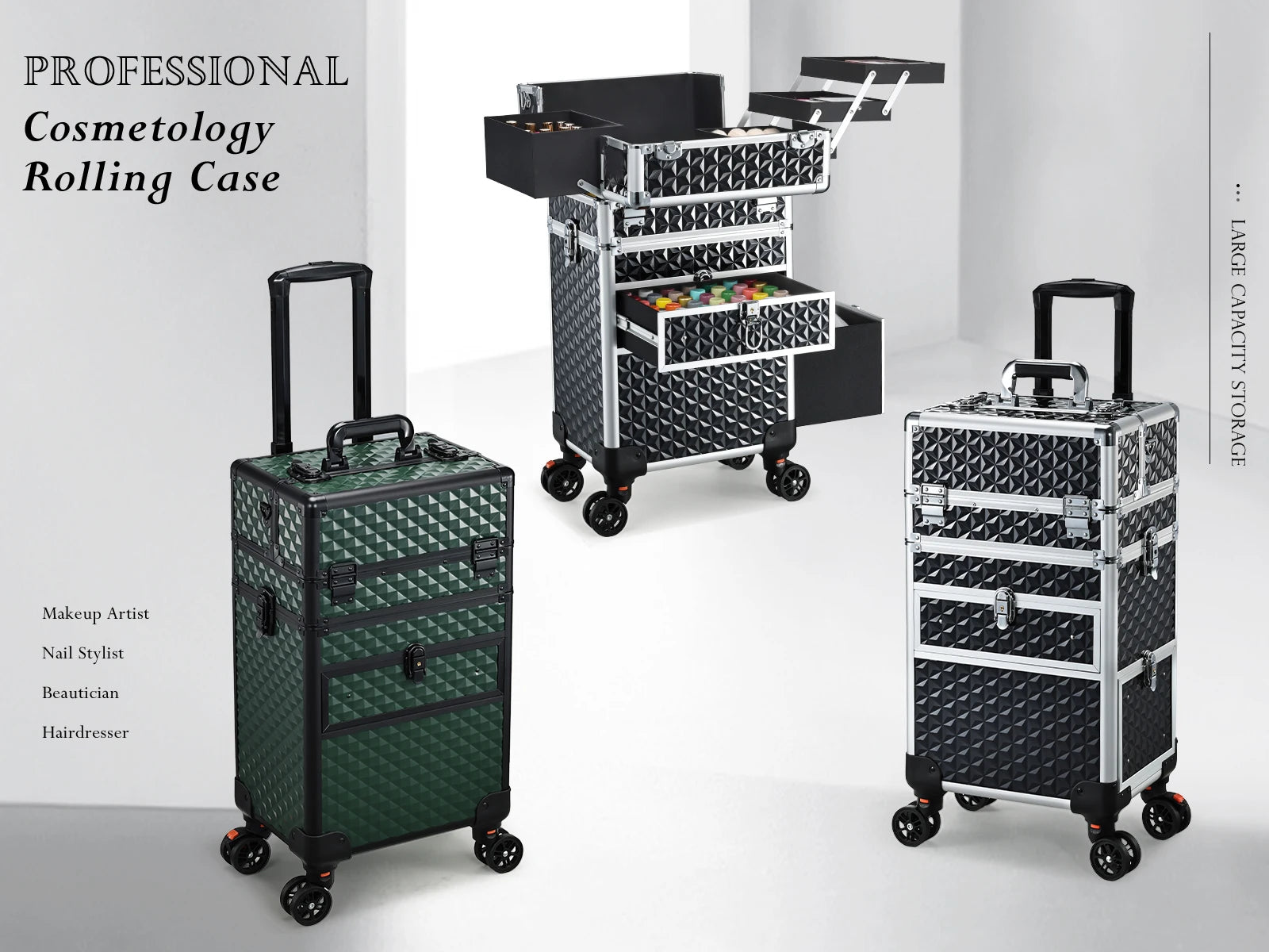 Rolling Makeup Case with Wheels Drawers Large Professional Cosmetology Trolley Case Lockable Travel Cosmetic Storage Train Cases