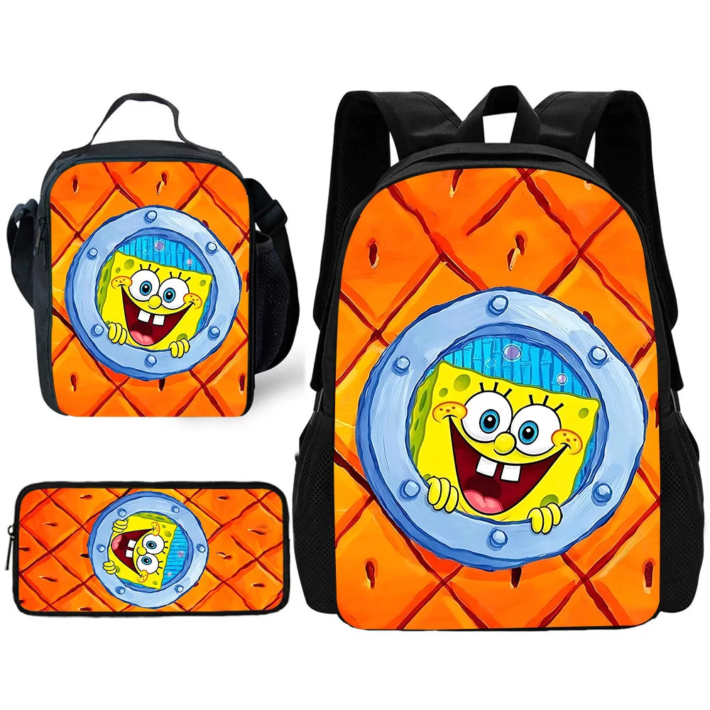 Cute Potdemiel Child School Backpack with Lunch Bags ,Pencil Bags ,School Bags for Boys Girls S-Sponge-BobS Best Gift