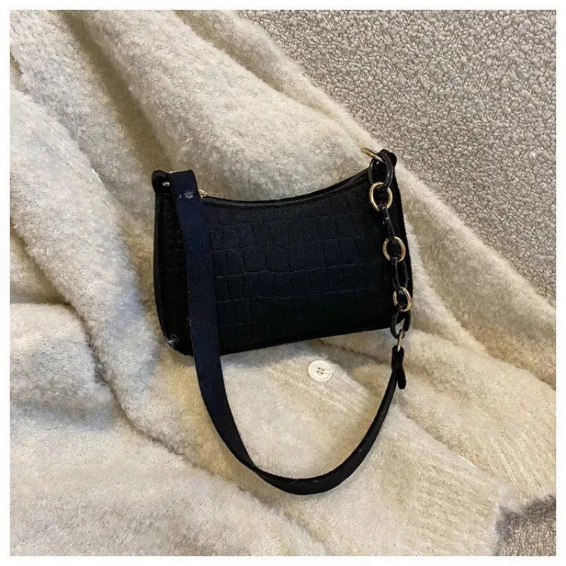 Women's Embossed Felt Handbag with Portable Chain