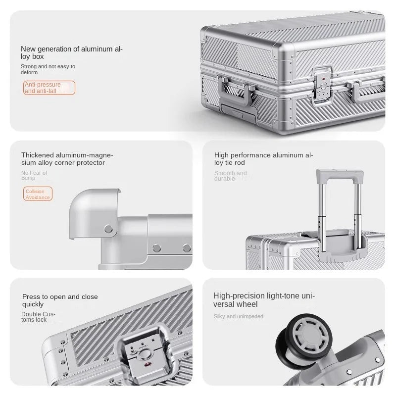 All-magnesium-aluminum alloy Travel Suitcase Rolling Luggage 20-inch Business Boarding Trolley Case With wheels Carry-on Luggage