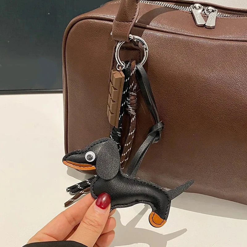 Leather Dachshund Bag Pendant Creative Keychain Lanyard bag Accessory Key Pendant Car Keyring Charm Gift