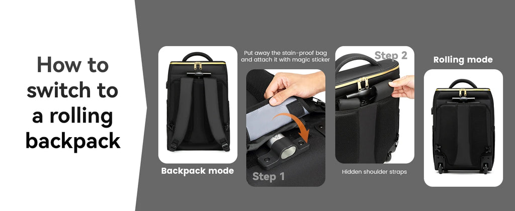 RUCYEN Rolling Backpack 15.6in Laptop Water Backpack
