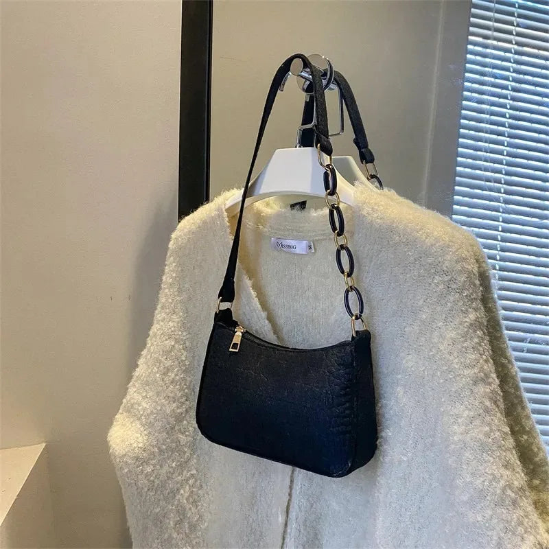 Women's Embossed Felt Handbag with Portable Chain