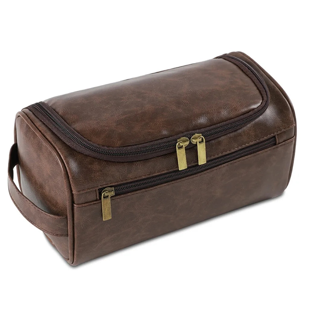 Men's Vintage Toiletry Bag - Luxury Travel Cosmetic Case Hanging Wash Bag for Business Trips Male Makeup Organizer Storage Pouch