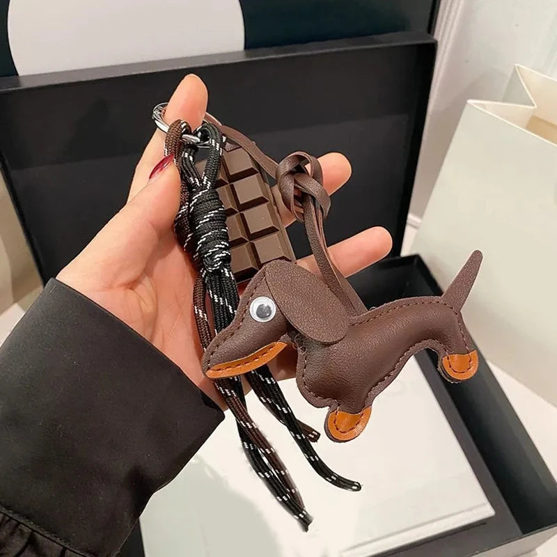 Leather Dachshund Bag Pendant Creative Keychain Lanyard bag Accessory Key Pendant Car Keyring Charm Gift