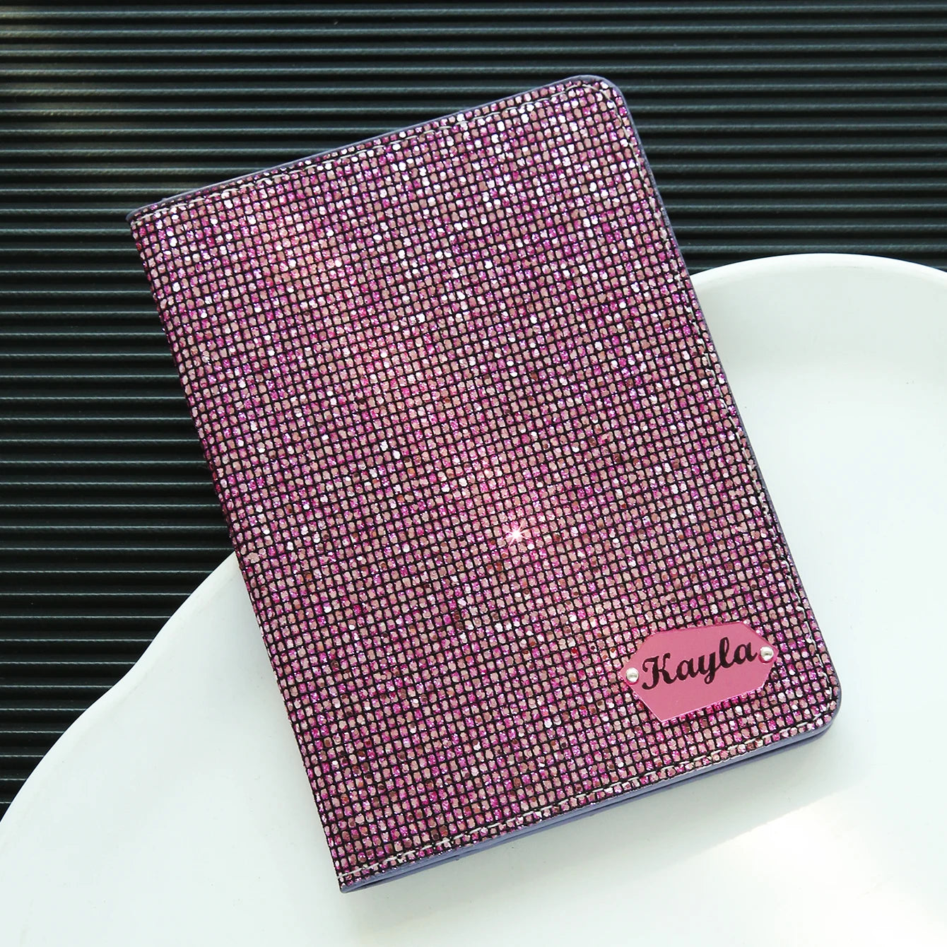 1PCS Personalized Name Passport Holder with Disco Ball Sequins Custom Unique Passport Holder with Shiny Mirror Name Tag