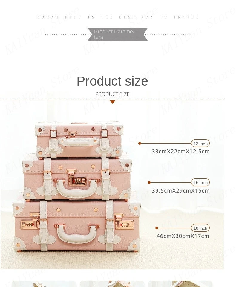 13/16/18 Inch Vintage Cosmetic Case Mini Carry-on Luggage Suitcase PU Lightweight Ready Bag Handbag Password Lock Makeup Box
