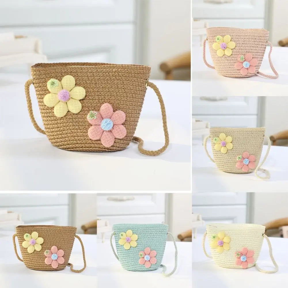 Girl's Zipper Flower Straw Bag (Handmade)