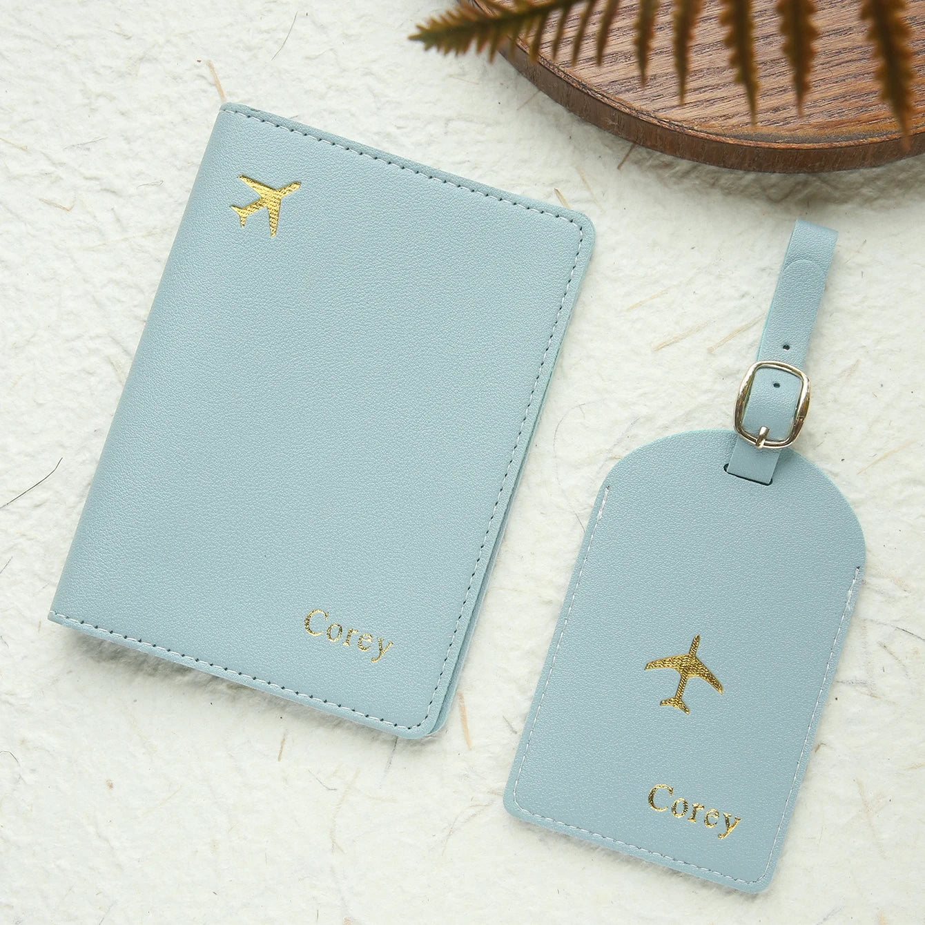 2PCS Custom Name Passport Holder & Luggage Tag Set Customized Gold Monogram Name Faux Leather Passport Cover with a Luggage Tag