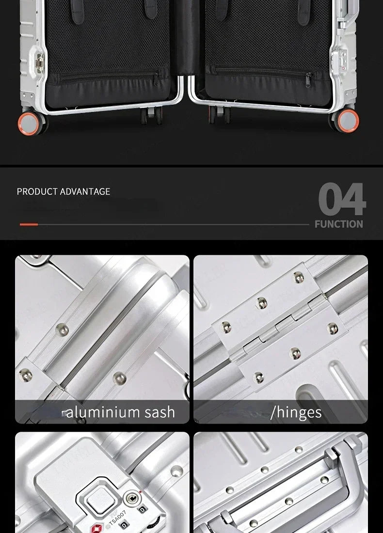TravelTrolley Luggage 20‘’Carry-On Cabin Suitcase Travel Bags Rolling Luggage Aluminum-magnesium Alloy Travel Suitcase