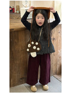 Cartoon Mushroom Girls Plush Shoulder Bags Cute Baby Kids Faux Lamb Wool Crossbody Bag Winter Boys Soft Handbags Coin Purse