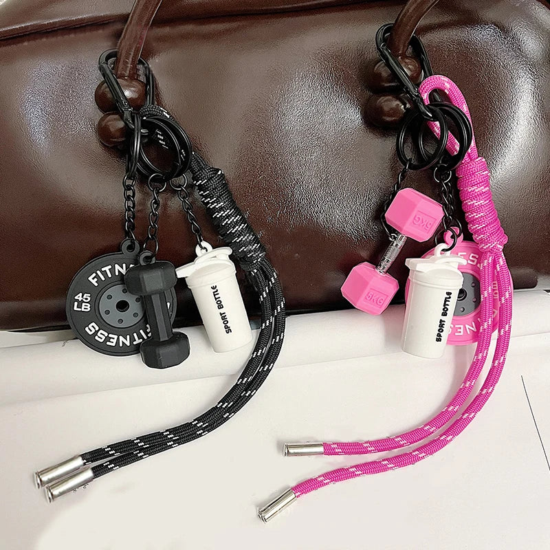 Hand-Woven Fitness Keychain Mini Dumbbell Anti-Lost Gym Lover Key chain DIY Trinket Nylon Rope Pendant Fitness Enthusiast