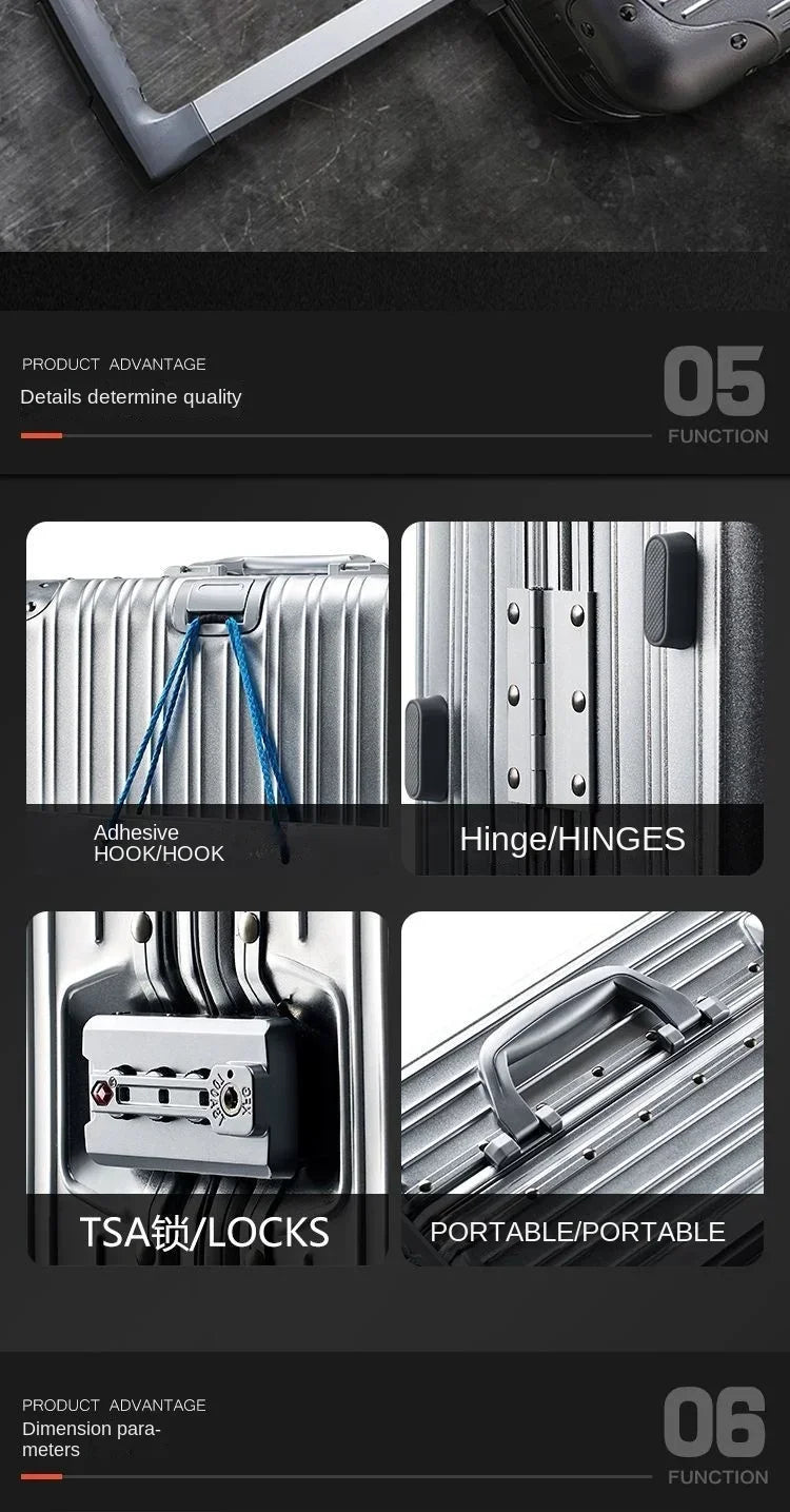 100% Aluminum-Magnesium Alloy Suitcases 20/24/26/29 Inch Lightweight Spinner Luggage TSA Lock Durable Travel Bag