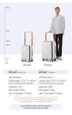 Mixi Front Laptop Pocket Suitcase Wide Handle Travel Suitcase Men 20''Carry-On Luggage Women PC Aluminum Frame Trolley Case 24''