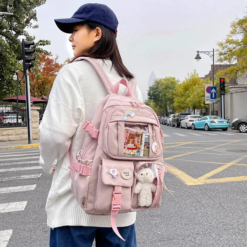 Cute Women Backpacks Waterproof Multi-Pocket Nylon School Backpack for Student Female Girls Kawaii Laptop Book Pack Mochilas