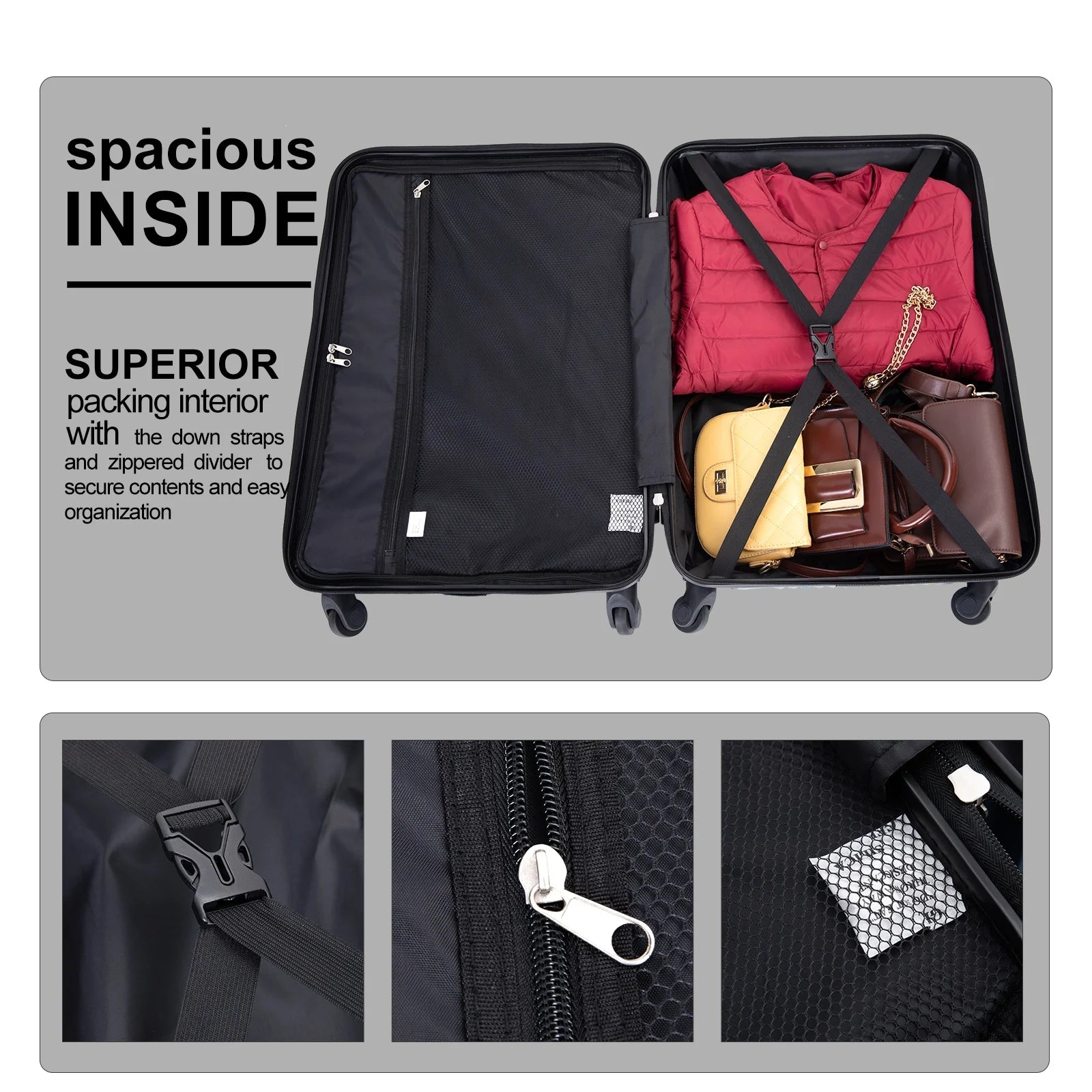 3-Piece Hardshell Lightweight Luggage Set with Spinner Wheels (20/24/28)