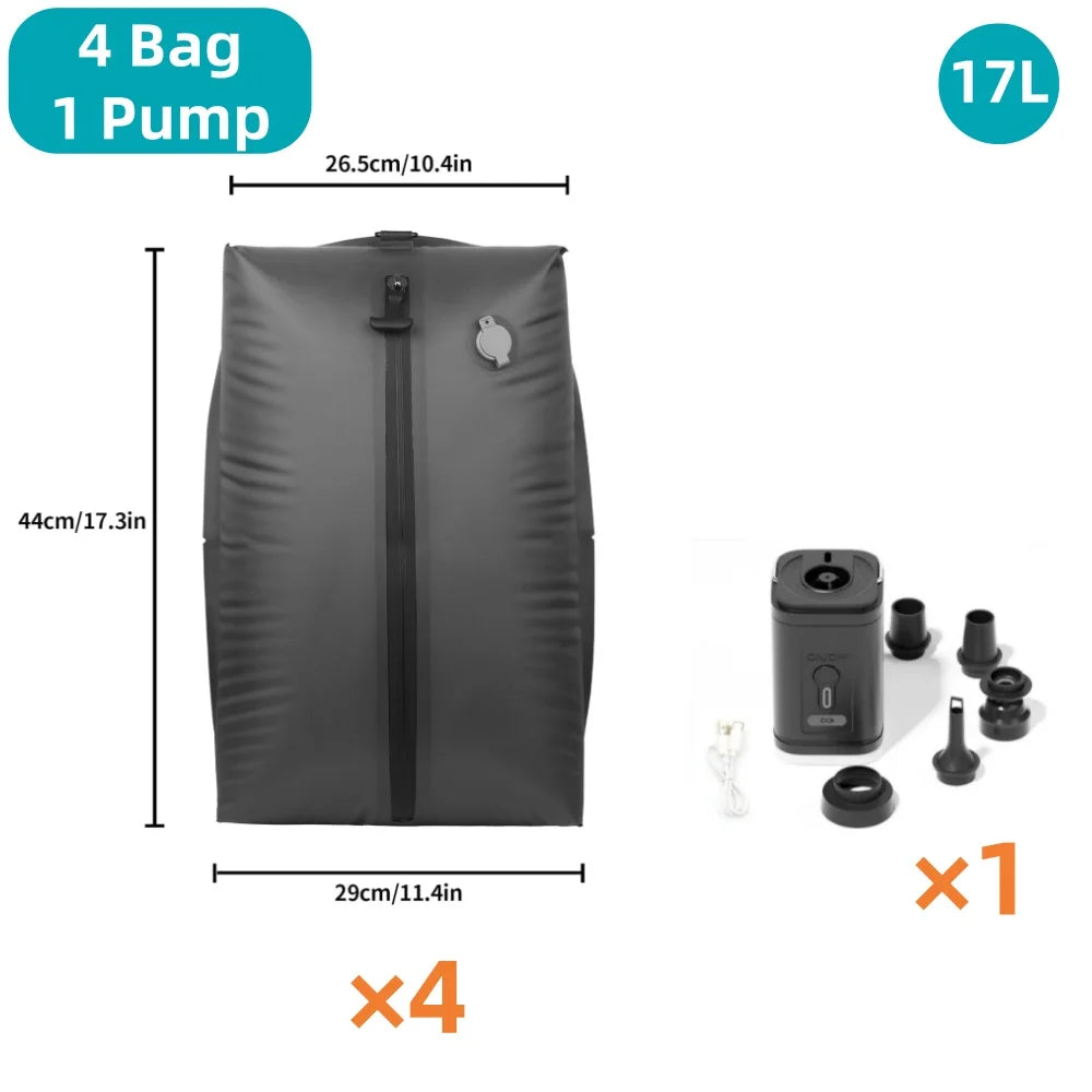 17L Travel Vacuum Bag Reusable Storage Bag Folding Outdoor Compression Bag with Air Pump for Suitcases Backpack Luggage