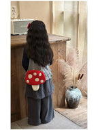Cartoon Mushroom Girls Plush Shoulder Bags Cute Baby Kids Faux Lamb Wool Crossbody Bag Winter Boys Soft Handbags Coin Purse
