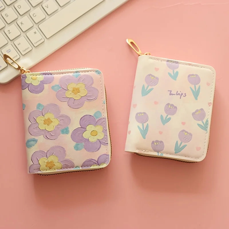 Floral Zipper Mini Wallet