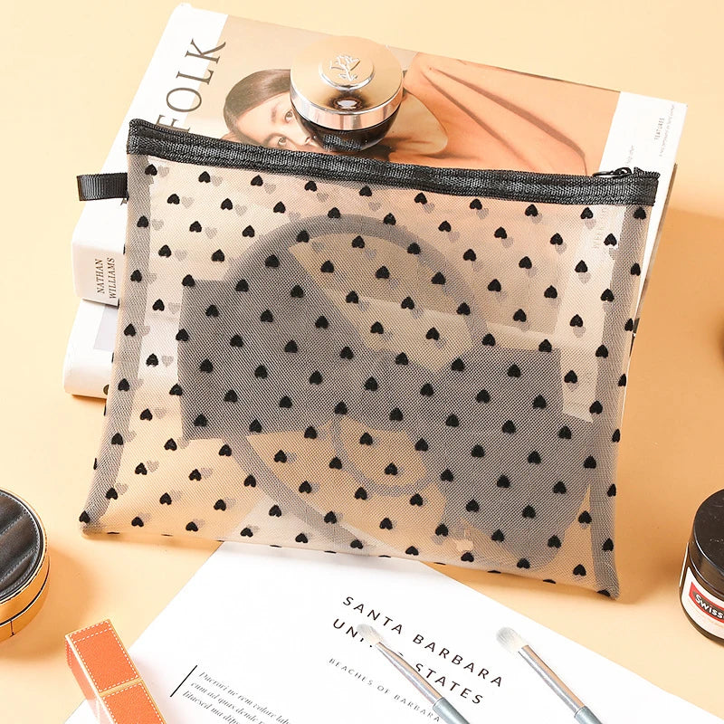 Transparent Makeup Bag (heart print)