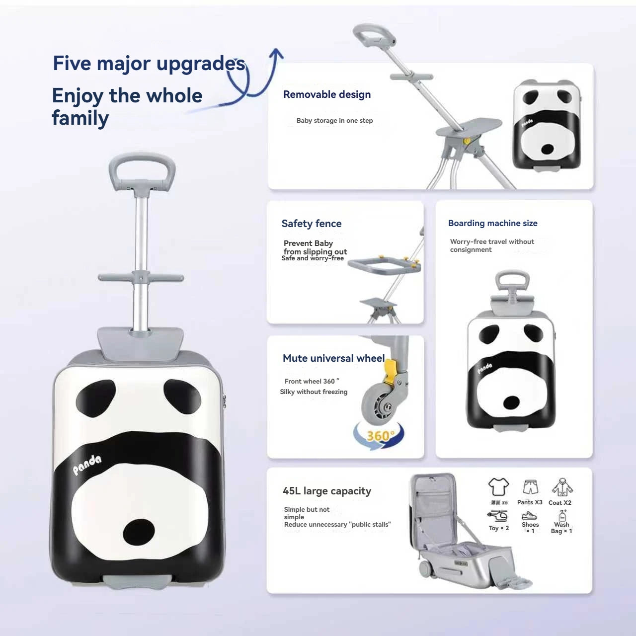 1-Piece Set of Children's Luggage That Can Be Sat on and Ridden, Trolley Case with Carry-On Suitcase, Travel Essential, Can Be Disassembled, Suitable for Children Aged 2-12
