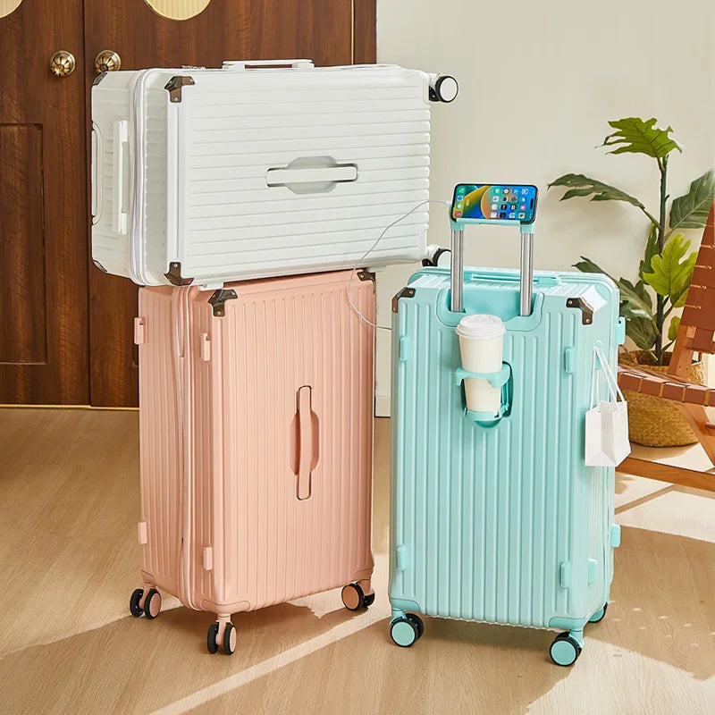 Luggage 20 inch |Cup Holder/Waterproof multifunctional Suitcase Hand Carry Large Capacity Universal Wheel Simple Suitcase